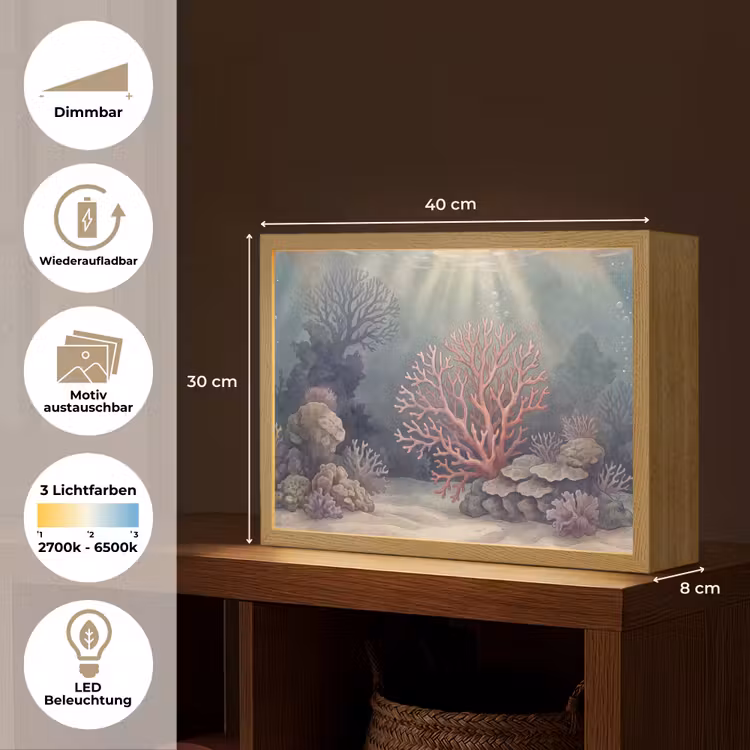 Koraal - Onderwater - Natuur - Roze Light Box met batterij (Wandlamp) middel -USP_websiteoverzichtDE
