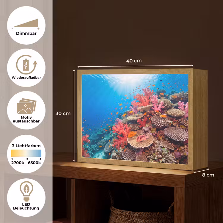 Koraalrif - Vissen - Onderwater - Tropisch - Rood Light Box met batterij (Wandlamp) middel -USP_websiteoverzichtDE