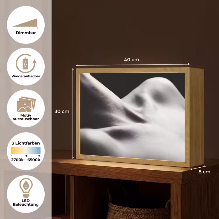Lichaam - Vormen - Abstract - Zwart - Wit - Sensueel Light Box met batterij (Wandlamp) middel -USP_websiteoverzichtDE