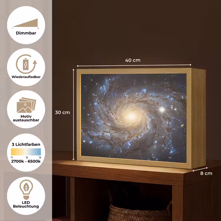 Kosmos - Sterrenstelsel - Donker Light Box met batterij (Wandlamp) middel -USP_websiteoverzichtDE