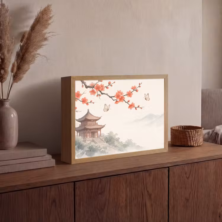 Kraanvogel - Azië - Klassiek Light Box met batterij (Wandlamp) middel -sfeer2