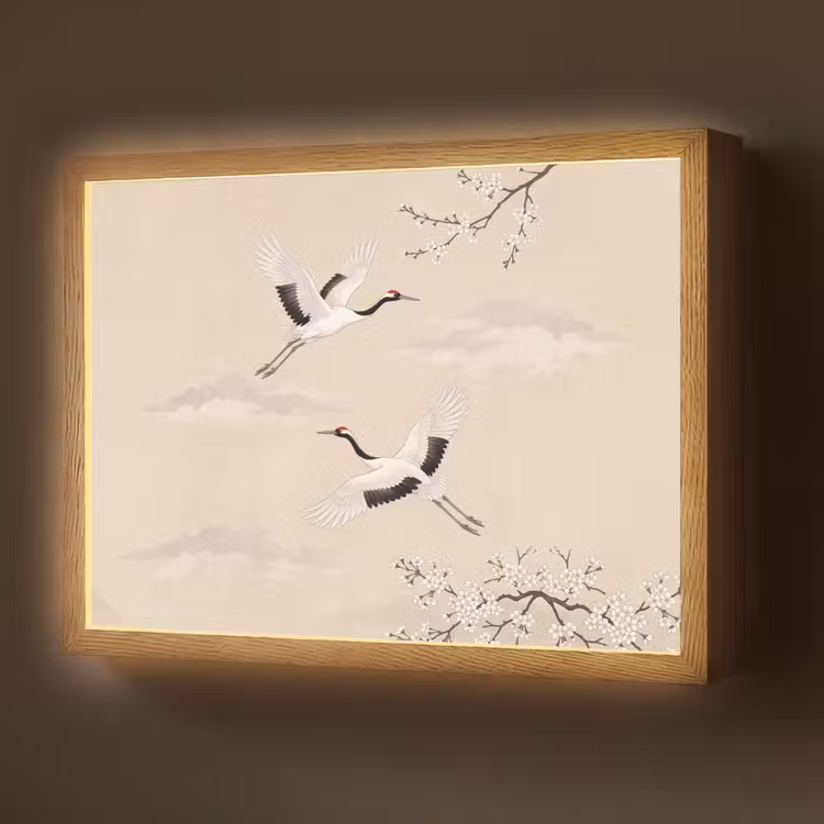 Kraanvogels - Bloesem - Beige Light Box met batterij (Wandlamp) middel -z3d_website