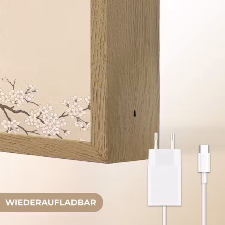 Kraanvogels - Bloesem - Beige Light Box met batterij (Wandlamp) middel -USP_websiteoplaadbaarDE