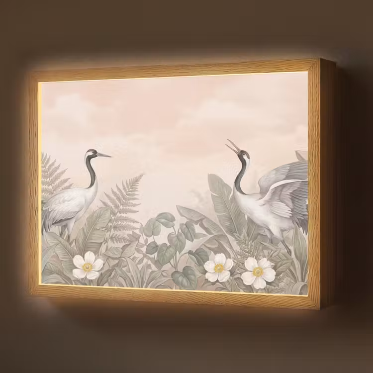 Kraanvogels - Natuur - Roze Light Box met batterij (Wandlamp) middel -z3d_website