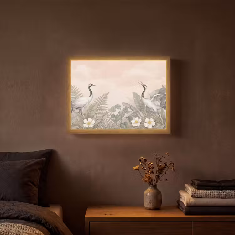 Kraanvogels - Natuur - Roze Light Box met batterij (Wandlamp) middel -sfeer4