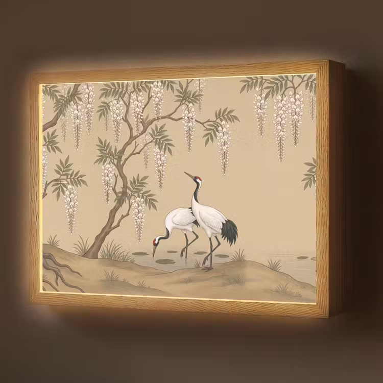 Kraanvogels - Water - Beige Light Box met batterij (Wandlamp) middel -z3d_website