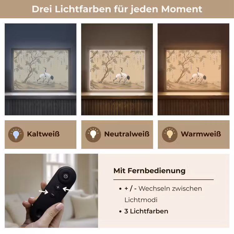 Kraanvogels - Water - Beige Light Box met batterij (Wandlamp) middel -USP_lichtkleurDE