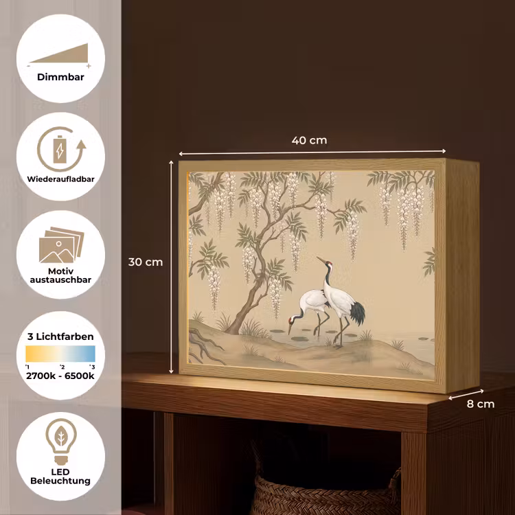 Kraanvogels - Water - Beige Light Box met batterij (Wandlamp) middel -USP_websiteoverzichtDE