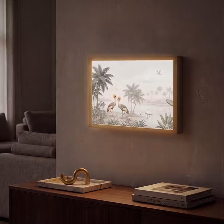 Kraanvogels - Palmbomen - Tropisch Light Box met batterij (Wandlamp) middel -sfeer1