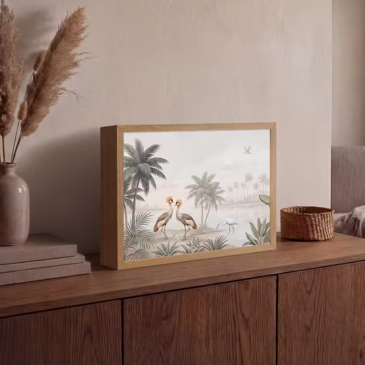 Kraanvogels - Palmbomen - Tropisch Light Box met batterij (Wandlamp) middel -sfeer2