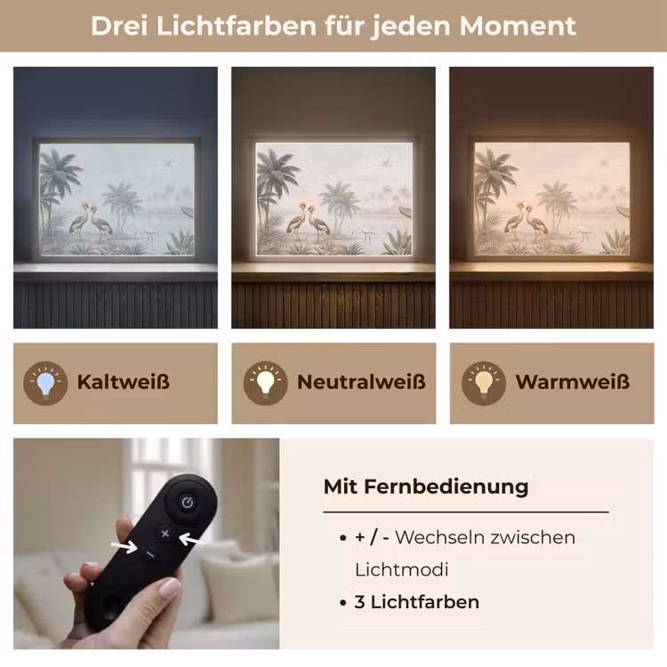 Kraanvogels - Palmbomen - Tropisch Light Box met batterij (Wandlamp) middel -USP_lichtkleurDE