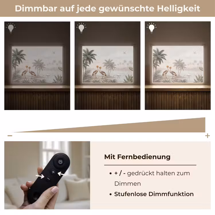 Kraanvogels - Palmbomen - Tropisch Light Box met batterij (Wandlamp) middel -USP_dimbaarDE