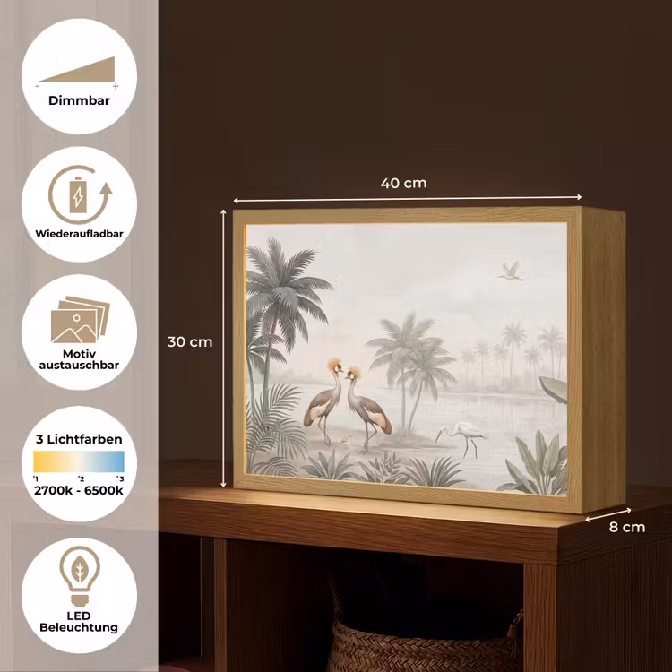 Kraanvogels - Palmbomen - Tropisch Light Box met batterij (Wandlamp) middel -USP_websiteoverzichtDE