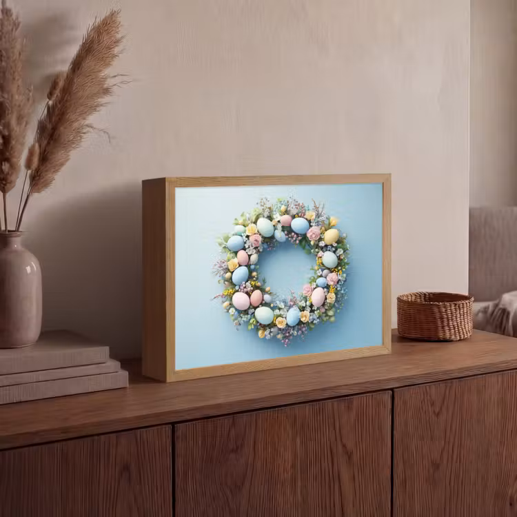 Krans - Eieren - Bloemen Light Box met batterij (Wandlamp) middel -sfeer2