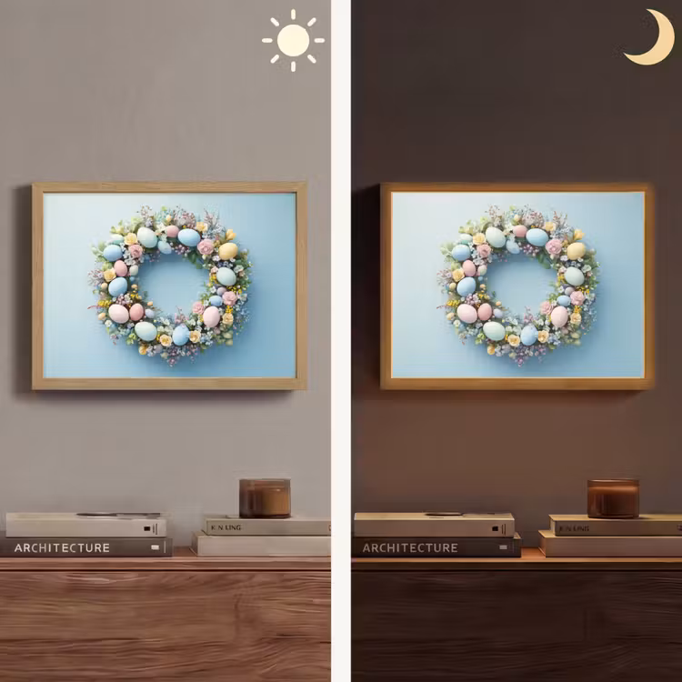 Krans - Eieren - Bloemen Light Box met batterij (Wandlamp) middel -sfeer3