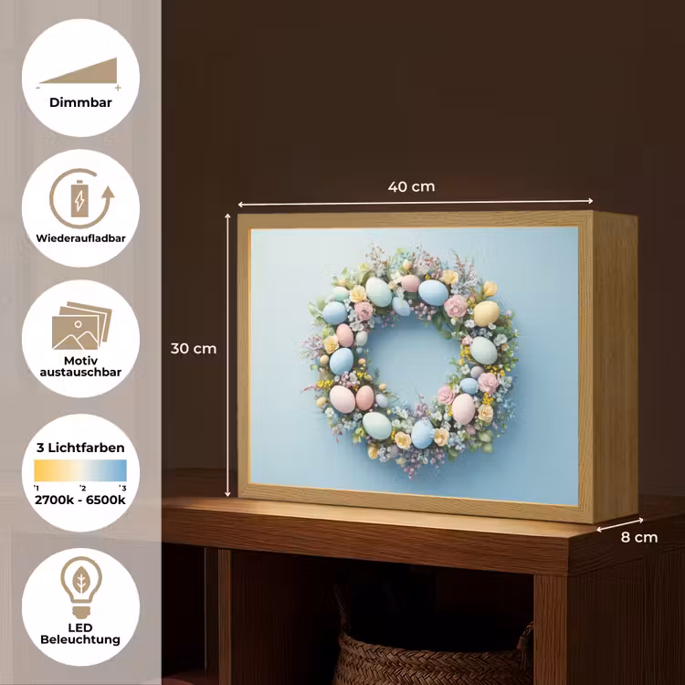 Krans - Eieren - Bloemen Light Box met batterij (Wandlamp) middel -USP_websiteoverzichtDE