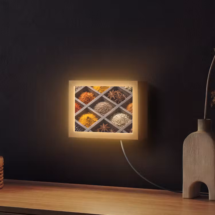 Lightbox - Wandleuchte - Kräuter – Holz – Essen - Kruiden - Houten - Eten Light Box met kabel (Wandlamp) klein