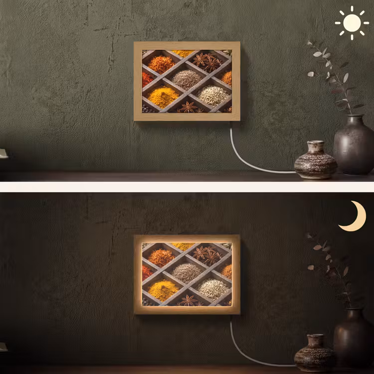 Lightbox - Wandleuchte - Kräuter – Holz – Essen - Kruiden - Houten - Eten Light Box met kabel (Wandlamp) klein