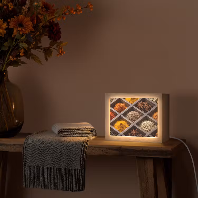 Lightbox - Wandleuchte - Kräuter – Holz – Essen - Kruiden - Houten - Eten Light Box met kabel (Wandlamp) klein
