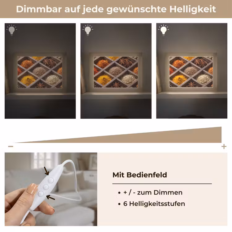 Lightbox - Wandleuchte - Kräuter – Holz – Essen - Kruiden - Houten - Eten Light Box met kabel (Wandlamp) klein