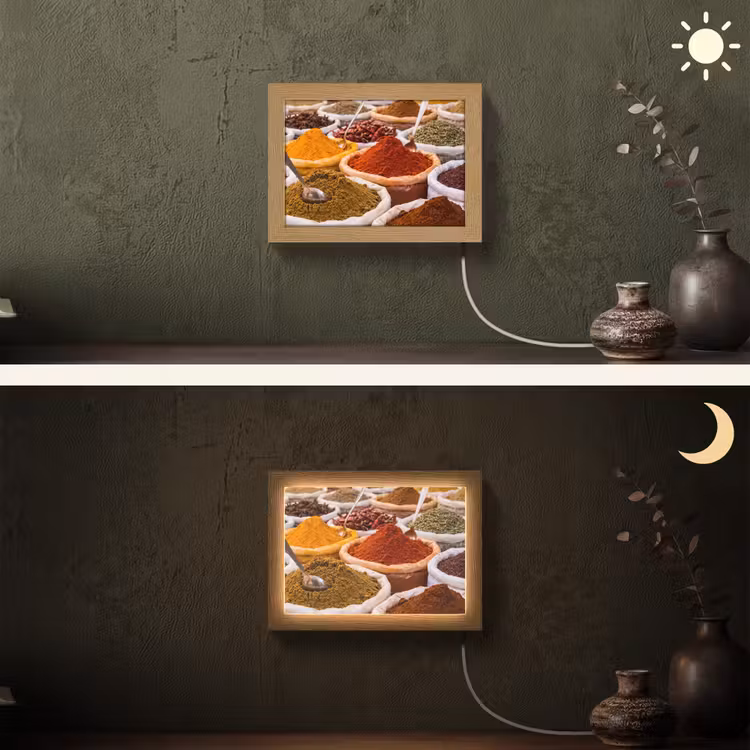Lightbox - Wandleuchte - Kräuter – Markt – Essen - Kruiden - Markt - Eten Light Box met kabel (Wandlamp) klein