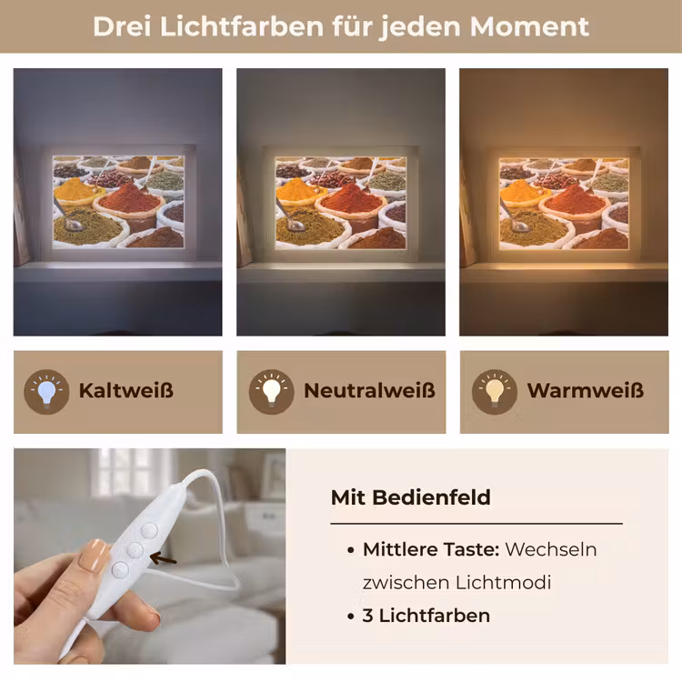 Lightbox - Wandleuchte - Kräuter – Markt – Essen - Kruiden - Markt - Eten Light Box met kabel (Wandlamp) klein
