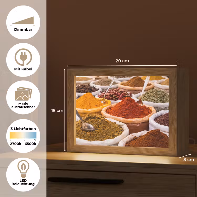 Lightbox - Wandleuchte - Kräuter – Markt – Essen - Kruiden - Markt - Eten Light Box met kabel (Wandlamp) klein