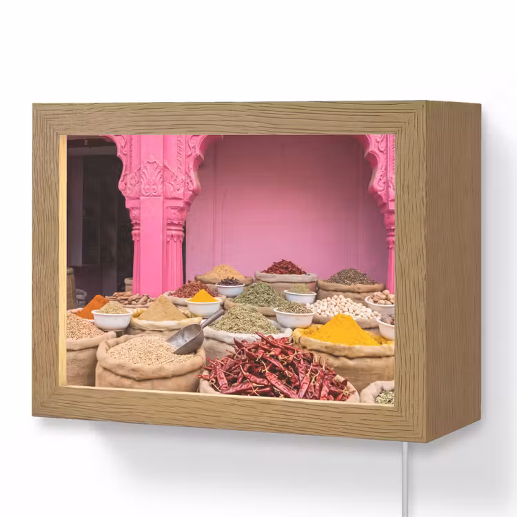 Lightbox - Wandleuchte - Kräuter – Markt – Rosa - Kruiden - Markt - Roze Light Box met kabel (Wandlamp) klein
