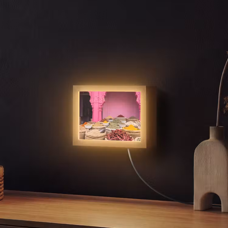 Lightbox - Wandleuchte - Kräuter – Markt – Rosa - Kruiden - Markt - Roze Light Box met kabel (Wandlamp) klein