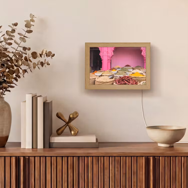 Lightbox - Wandleuchte - Kräuter – Markt – Rosa - Kruiden - Markt - Roze Light Box met kabel (Wandlamp) klein