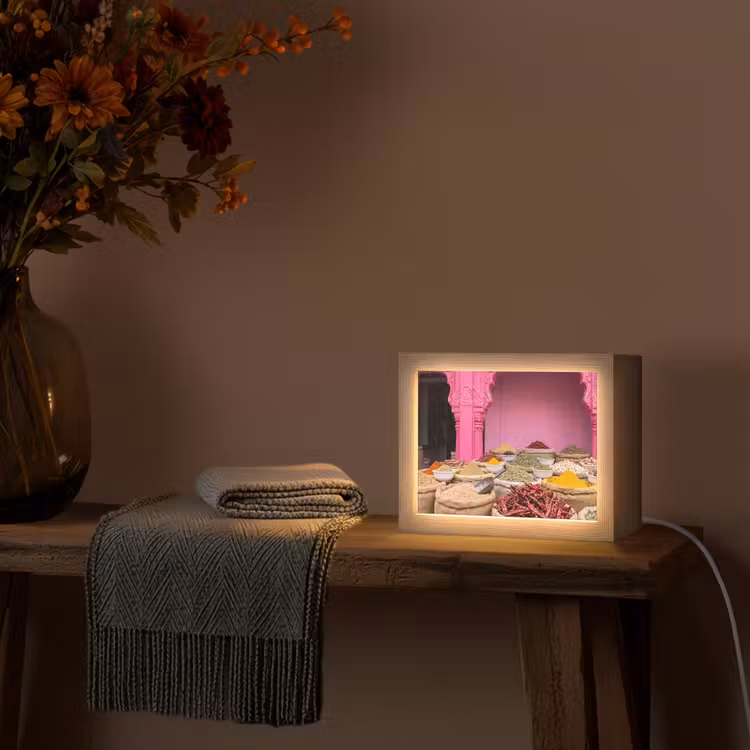 Lightbox - Wandleuchte - Kräuter – Markt – Rosa - Kruiden - Markt - Roze Light Box met kabel (Wandlamp) klein