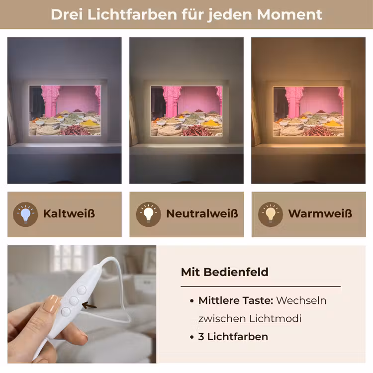 Lightbox - Wandleuchte - Kräuter – Markt – Rosa - Kruiden - Markt - Roze Light Box met kabel (Wandlamp) klein