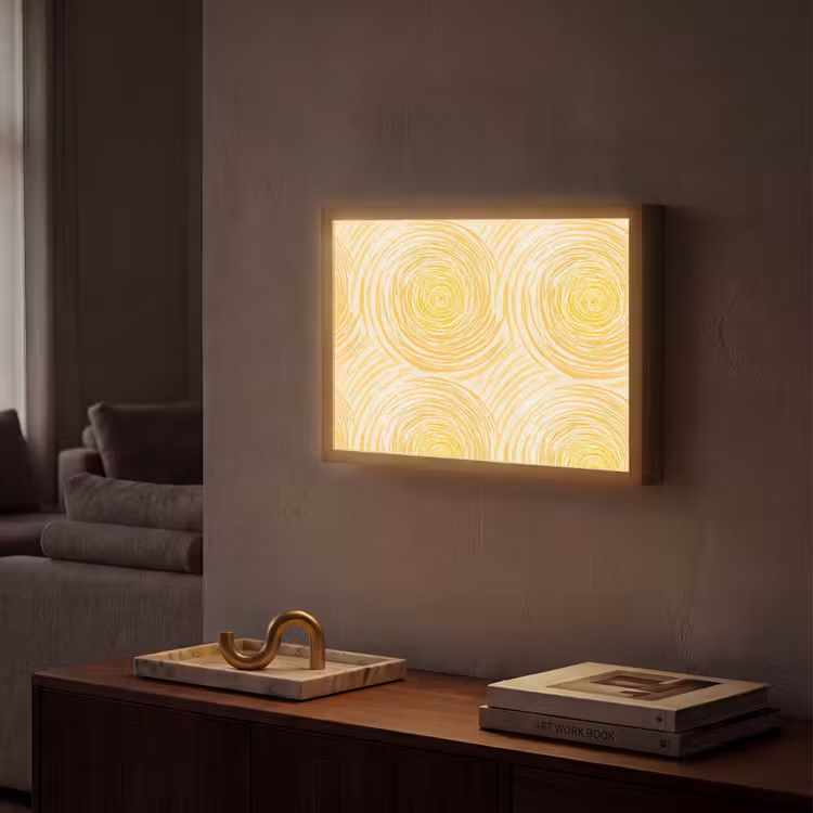 Cirkels - Abstract - Artistiek - Geel Light Box met batterij (Wandlamp) middel 907 -sfeer1
