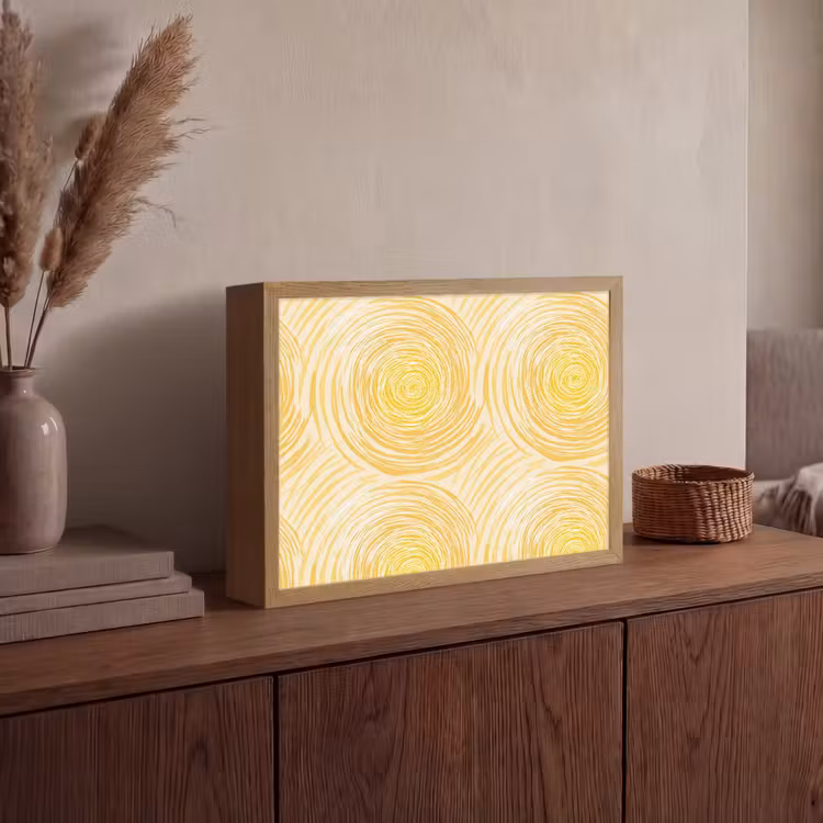 Cirkels - Abstract - Artistiek - Geel Light Box met batterij (Wandlamp) middel 907 -sfeer2