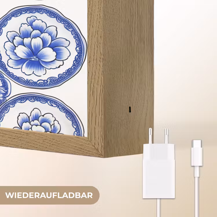 Cirkels - Bloemen - Blauw Light Box met batterij (Wandlamp) middel 907 -USP_websiteoplaadbaarDE