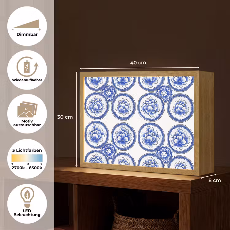 Cirkels - Bloemen - Blauw Light Box met batterij (Wandlamp) middel 907 -USP_websiteoverzichtDE