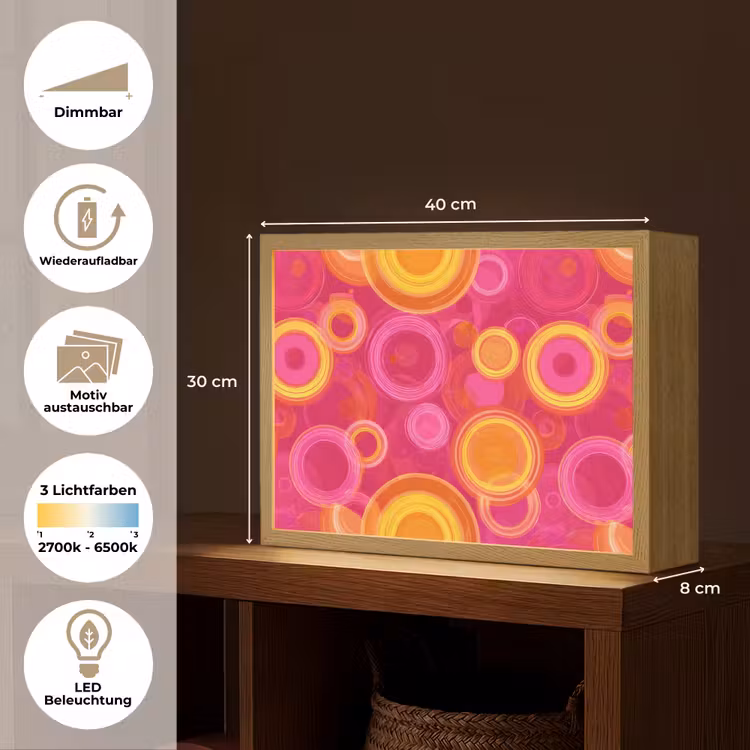 Cirkels - Design - Kleurrijk Light Box met batterij (Wandlamp) middel 907 -USP_websiteoverzichtDE