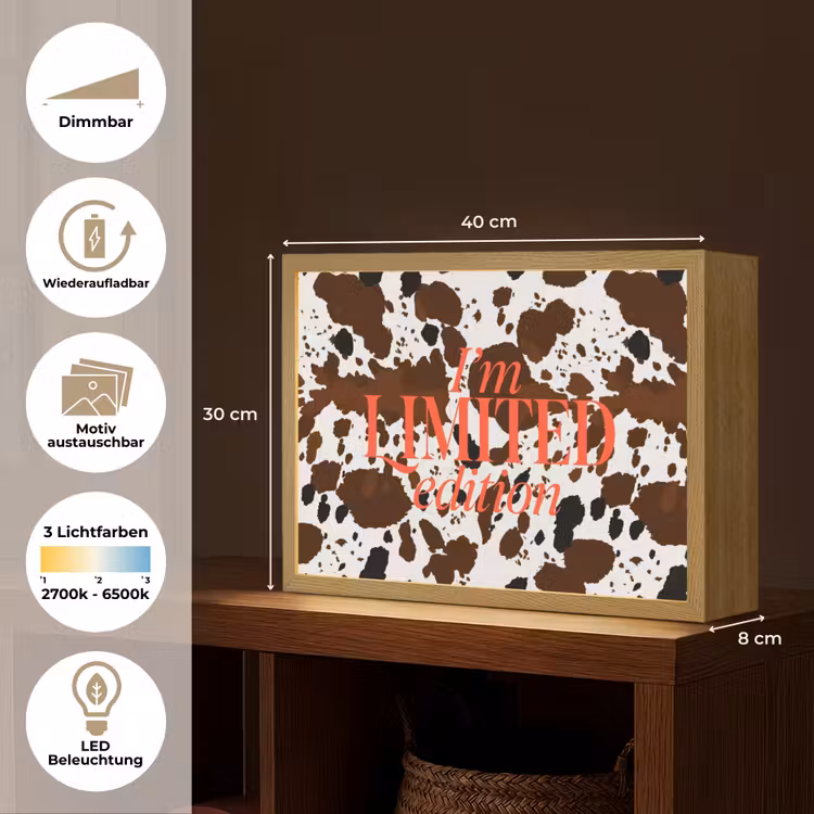 Koeienprint - Limited edition - Rood Light Box met batterij (Wandlamp) middel -USP_websiteoverzichtDE