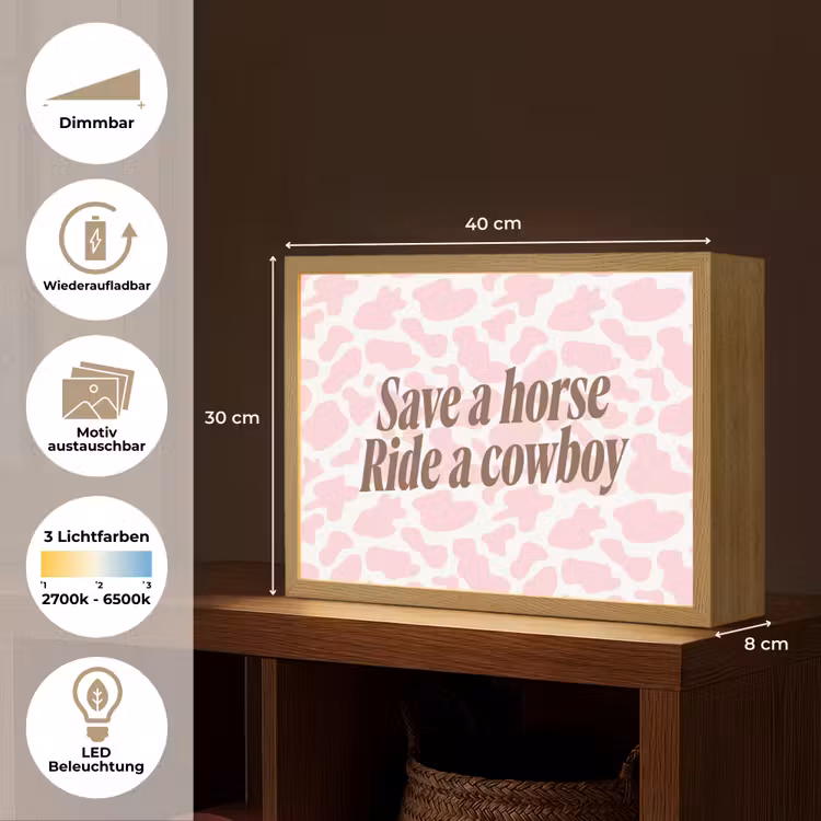 Koeienprint - Roze - Cowboy - Horse Light Box met batterij (Wandlamp) middel -USP_websiteoverzichtDE
