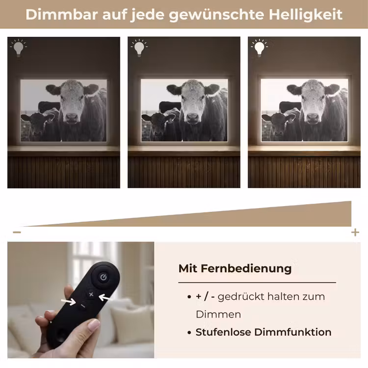 Koeien - Zwart - Wit Light Box met batterij (Wandlamp) middel -USP_dimbaarDE