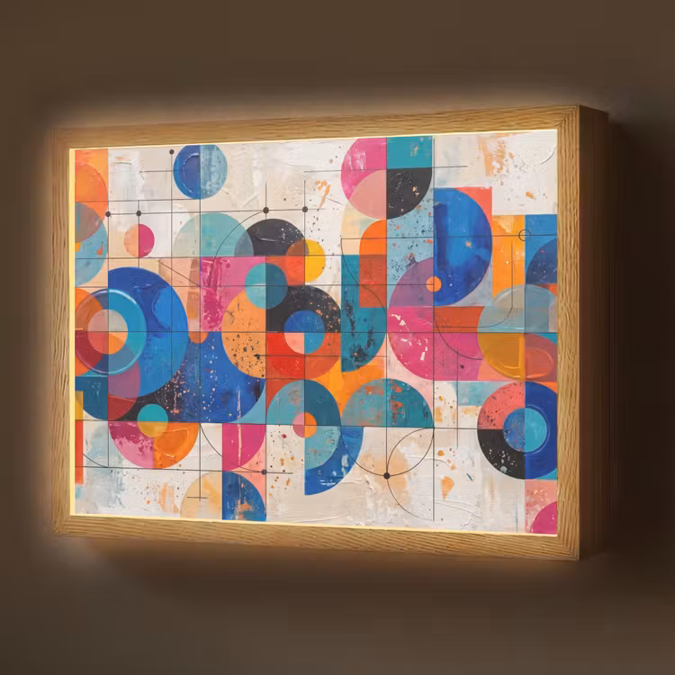Kunst - Geometrisch - Abstract - Kleurrijk Light Box met batterij (Wandlamp) middel -z3d_website