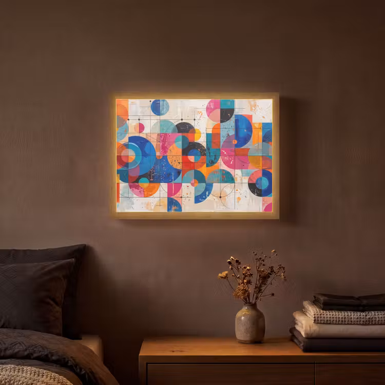 Kunst - Geometrisch - Abstract - Kleurrijk Light Box met batterij (Wandlamp) middel -sfeer4