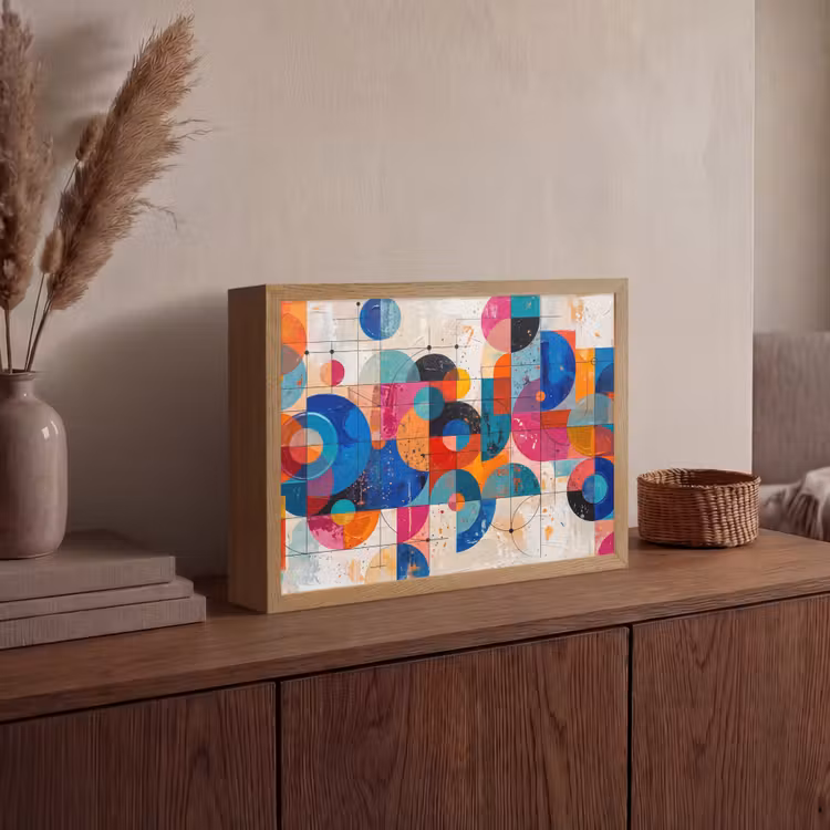 Kunst - Geometrisch - Abstract - Kleurrijk Light Box met batterij (Wandlamp) middel -sfeer2