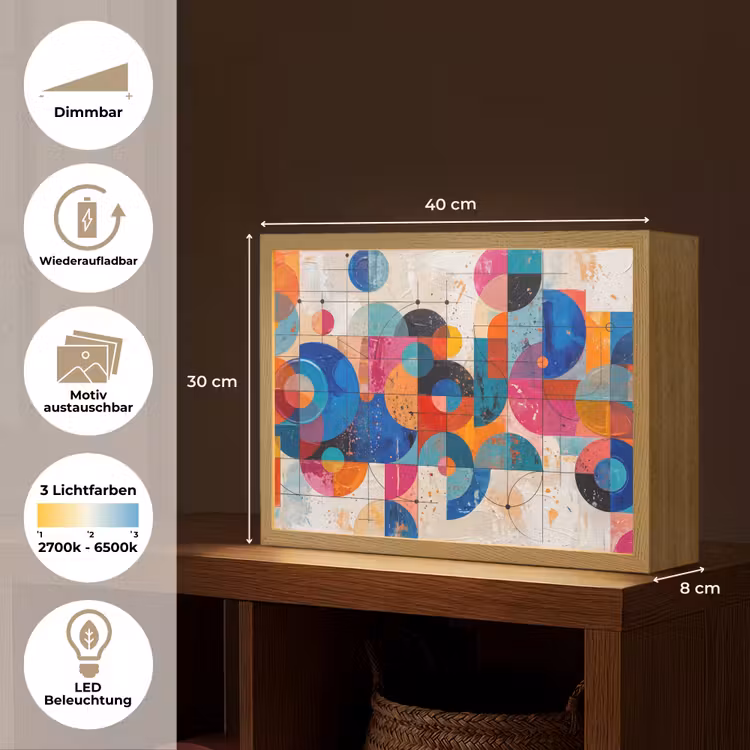 Kunst - Geometrisch - Abstract - Kleurrijk Light Box met batterij (Wandlamp) middel -USP_websiteoverzichtDE