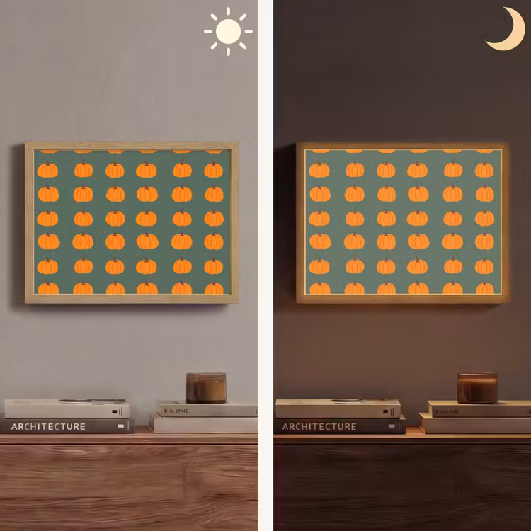 Pompoen - Patroon - Oranje Light Box met batterij (Wandlamp) middel 907 -sfeer3