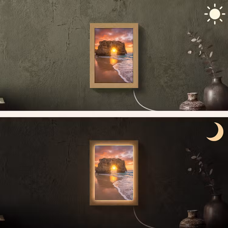 Kust - Rots - Zonsondergang - Zee - Natuur Light Box met kabel (Wandlamp) klein -sfeer3