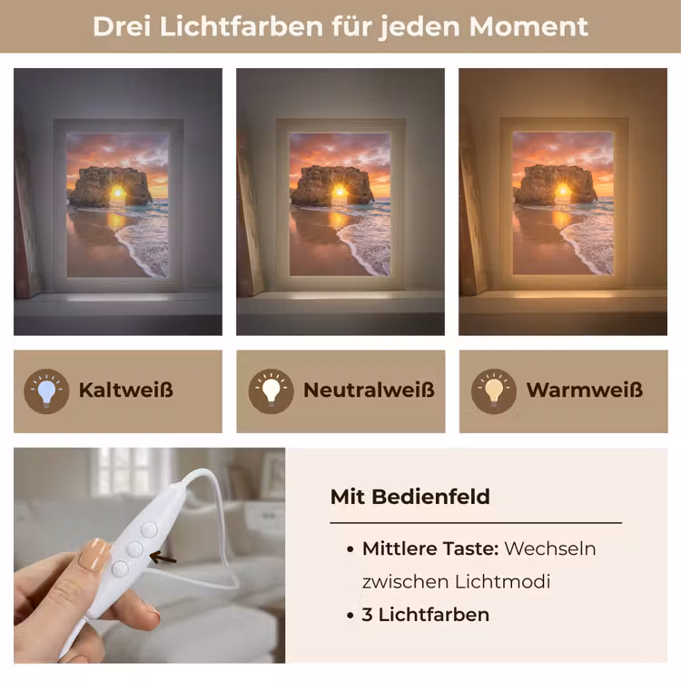 Kust - Rots - Zonsondergang - Zee - Natuur Light Box met kabel (Wandlamp) klein -USP_lichtkleurDE