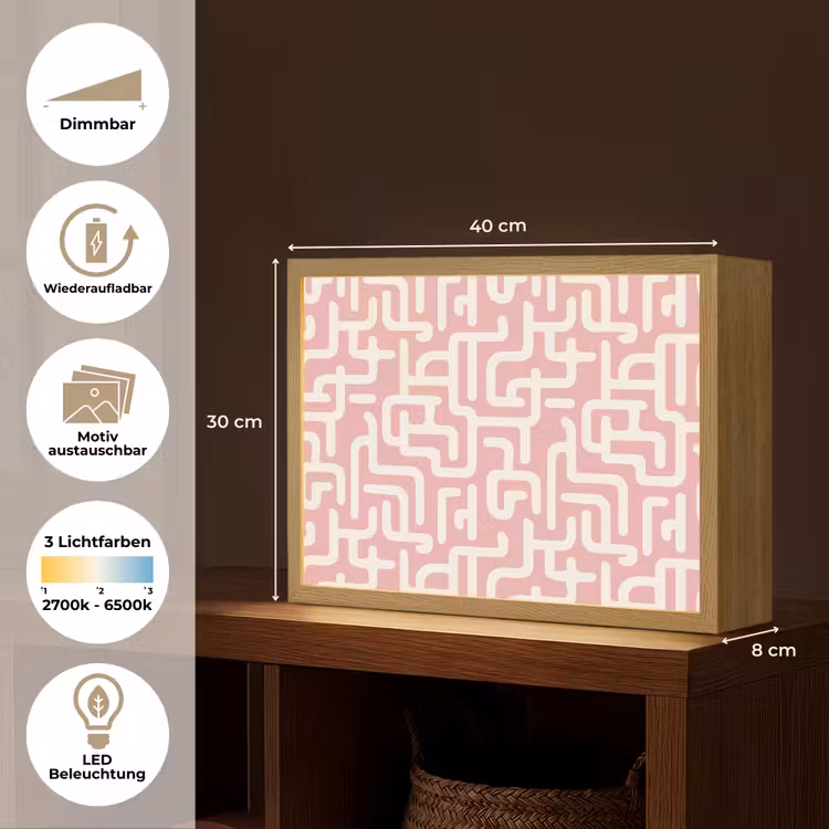 Doolhofpatroon - Roze - Wit - Abstract Light Box met batterij (Wandlamp) middel 907 -USP_websiteoverzichtDE