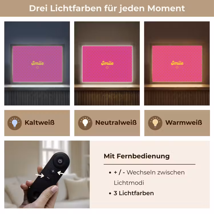 Smile - Stippen - Roze Light Box met batterij (Wandlamp) middel -USP_lichtkleurDE