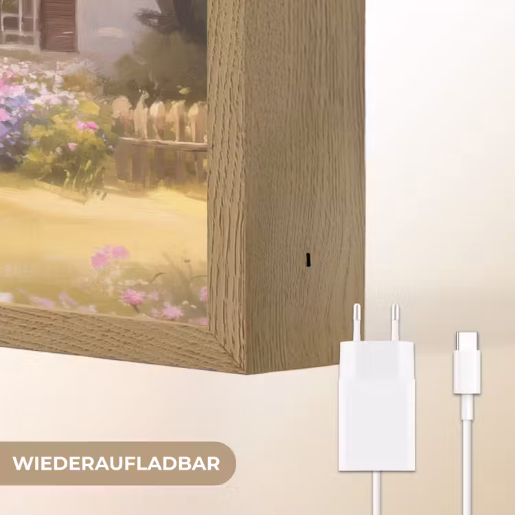 Huisje - Hout - Bloemen Light Box met batterij (Wandlamp) middel -USP_websiteoplaadbaarDE